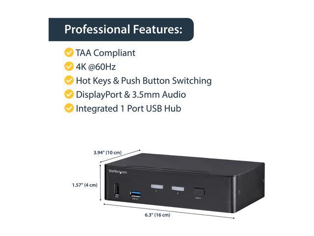 StarTech.com SV231DPU34K 2-Port DisplayPort KVM Switch - 4K 60Hz - DisplayPort 1.2 KVM Switch