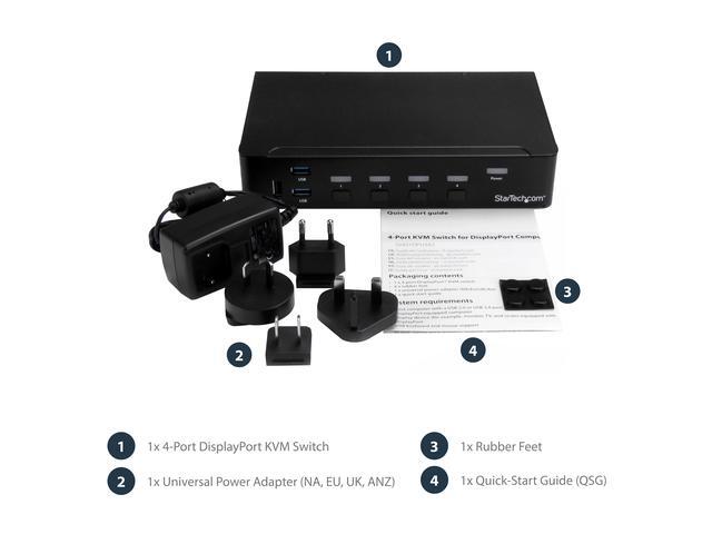 StarTech.com SV431DPU3A2 4-Port DisplayPort KVM Switch - DP KVM Switch With Built-in USB 3.0 Hub For Peripherals - 4K 30Hz