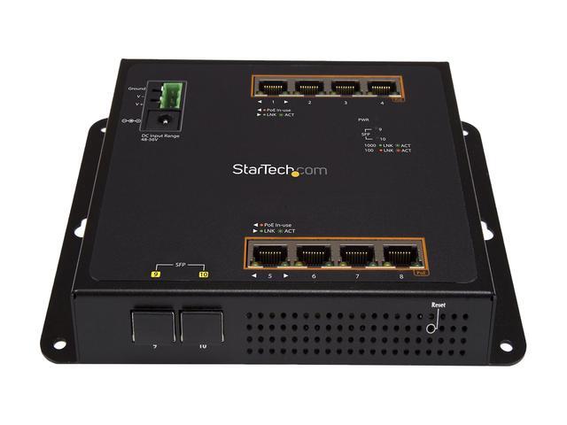 StarTech IES101GP2SFW StarTech.com Gigabit Ethernet Switch - 8 Port PoE+ Plus 2 SFP Ports - Industrial - Gigabit Switch - Managed Switch