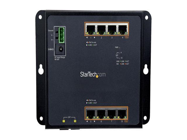 StarTech IES101GP2SFW StarTech.com Gigabit Ethernet Switch - 8 Port PoE+ Plus 2 SFP Ports - Industrial - Gigabit Switch - Managed Switch