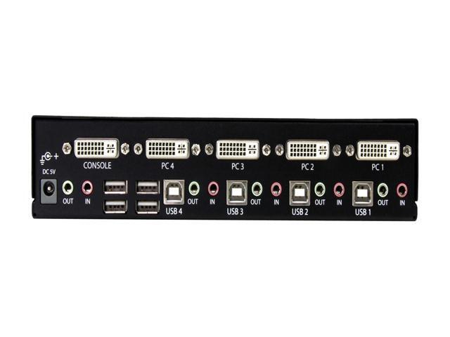 StarTech SV431DVIUA 4-Port KVM Switch For DVI Computers - 1U Rack-Mount KVM Switch With Audio - DVI KVM Switch -2 Port - 1U
