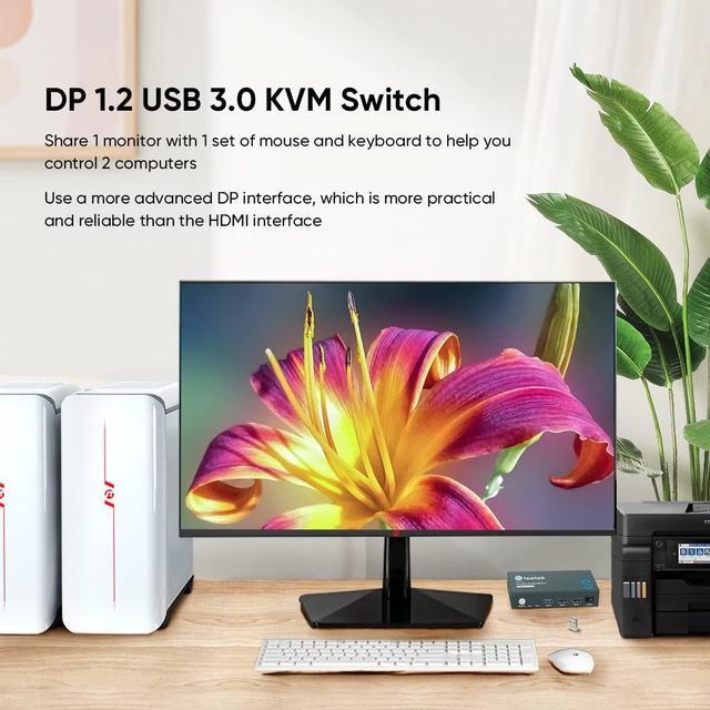 Steetek 2 Port DP USB 3.0 KVM Switch 4K 60Hz KVM Switch Displayport 2 In 1 Out. KVM Switch For 2 Computer Share 1 Monitor And USB 3.0 Hub Button Switch With 2 DP And 2 USB 3.0 Cable
