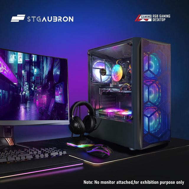 STGAubron Gaming Desktop PC Computer Intel Core I7 Up To 3.9 GHz Radeon RX 580 8G GDDR5 16G RAM 512G SSD 900MBP WiFi6&Bluetooth 5.3 RGB Fanx6 RGB Gaming Mouse&Keyboard&Mouse Pad RGB BT SoundBar W10H64