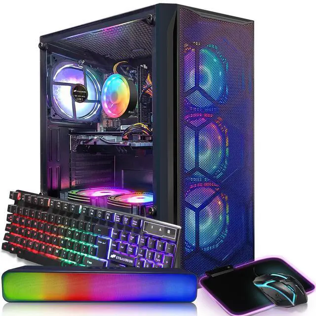 STGAubron Gaming Desktop PC Computer Intel Core I7 up to 3.9 GHz Radeon RX 580 8G GDDR5 16G RAM 512G SSD 900MBP WiFi6&Bluetooth 5.3 RGB Fanx6 RGB gaming Mouse&Keyboard&Mouse Pad RGB BT SoundBar W10H64