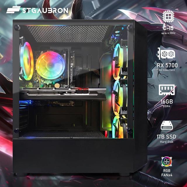 STGAubron Gaming Desktop PC Intel Core I5-9400F Up To 4.1GHz Radeon RX 5700 8G GDDR6 16G DDR4 1T SSD 600M WiFi BT 5.0 RGB Fan X 4 RGB Keyboard & Mouse & Mouse Pad W11H64