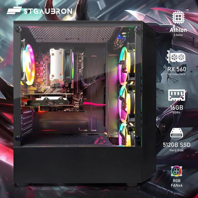 STGAubron Gaming Desktop PC Radeon RX 590 8G GDDR5 AMD Athlon 3000G 3.5G 16G DDR4 Memory 512G SSD 600M WiFi BT 5.0 RGB Fan X 4 RGB Keyboard & Mouse & Mouse Pad W11H64