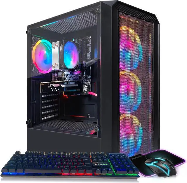 STGAubron Gaming Desktop PC Radeon RX 590 8G GDDR5 AMD Athlon 3000G 3.5G 16G DDR4 Memory 512G SSD 600M WiFi BT 5.0 RGB Fan x 4 RGB Keyboard & Mouse & Mouse Pad W11H64