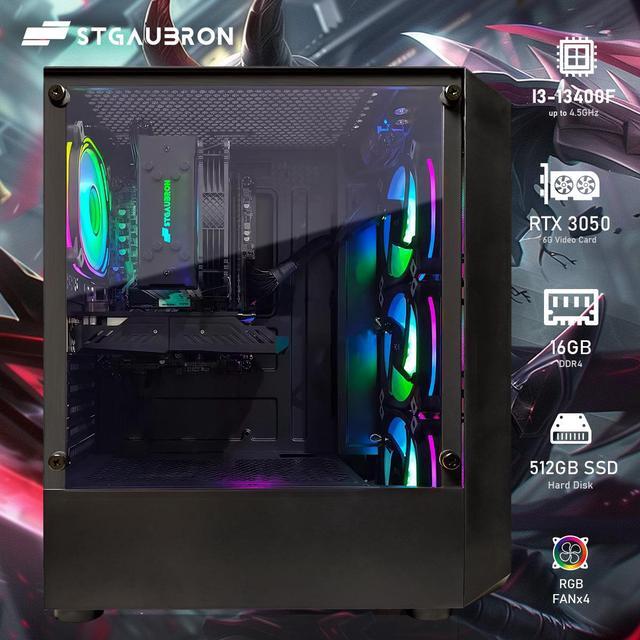 STGAubron Gaming PC Computer Desktop 13th Gen Intel Core I5-13400F Up To 4.6G GeForce RTX 3050 6G 16G DDR4 512G SSD RGB Fan X4 WiFi 6 & BT 5.2 Windows 11 Home