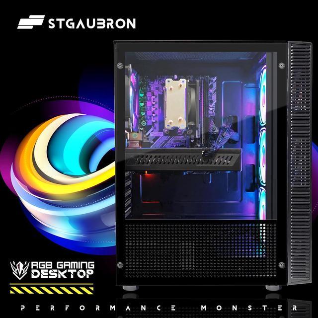 STGAubron Gaming PC Computer Desktop AMD Ryzen 5 5500 Up To 4.2GHz AMD Radeon RX 580 8G 16GB DDR4 RAM 512GB SSD WiFi 6 5G & BT 5.2 RGB Fan X4 Windows 11 Home
