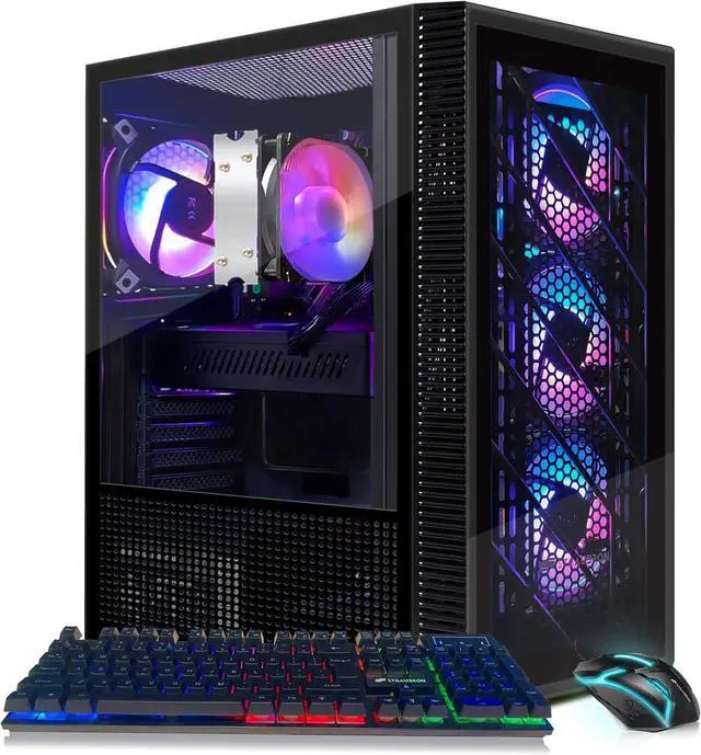 STGAubron Gaming PC Computer Desktop AMD Ryzen 5 5500 up to 4.2GHz AMD Radeon RX 580 8G 16GB DDR4 RAM 512GB SSD WiFi 6 5G & BT 5.2 RGB Fan x4 Windows 11 Home