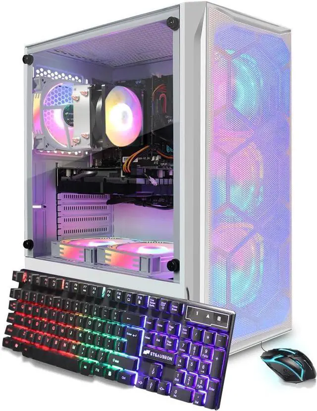 STGAubron Gaming PC Computer Desktop AMD Ryzen 5 5500 up to 4.2Ghz GeForce RTX 2060 6G Graphics 16G DDR4 RAM 1T SSD WiFi 6 BT 5.2 RGB Fan x6 Windows 11 Home