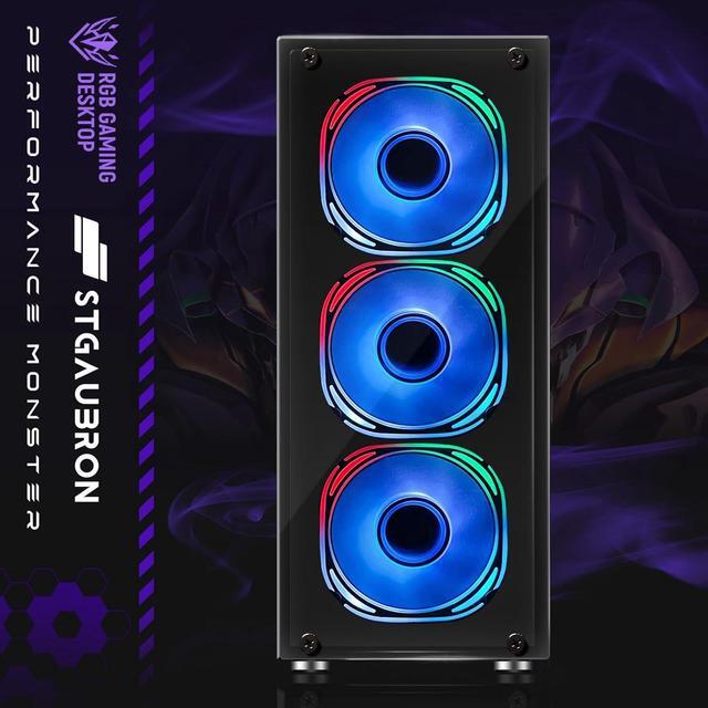 STGAubron Gaming PC Computer Desktop AMD Ryzen 5 5500 Up To 4.2GHz GeForce RTX 3050 6G Graphics 32G DDR4 RAM 1TB SSD WiFi 6 5G & BT 5.2 RGB Fan X6 Windows 11 Home