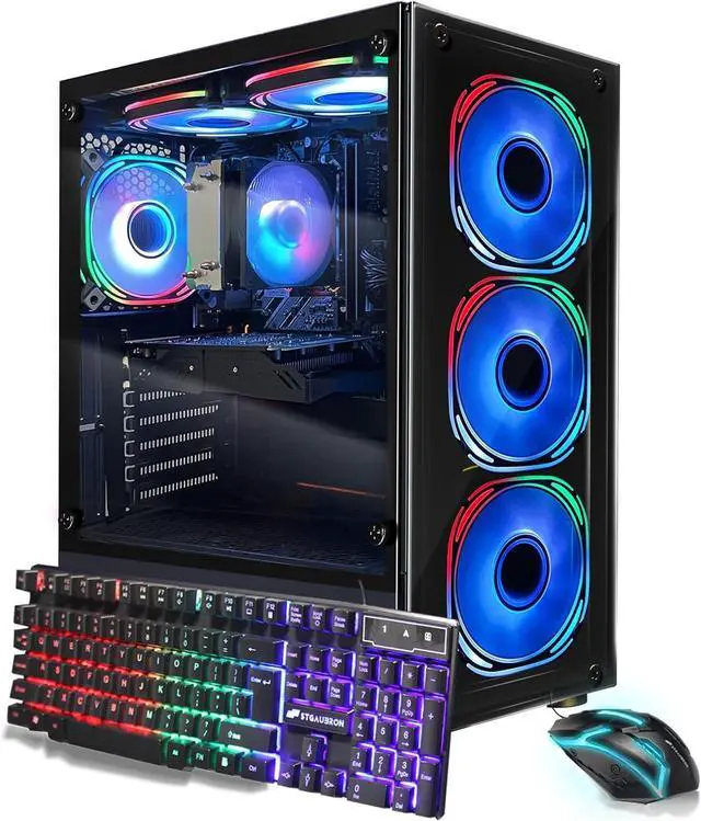 STGAubron Gaming PC Computer Desktop AMD Ryzen 5 5500 up to 4.2GHz GeForce RTX 3050 6G graphics 32G DDR4 RAM 1TB SSD WiFi 6 5G & BT 5.2 RGB Fan x6 Windows 11 Home
