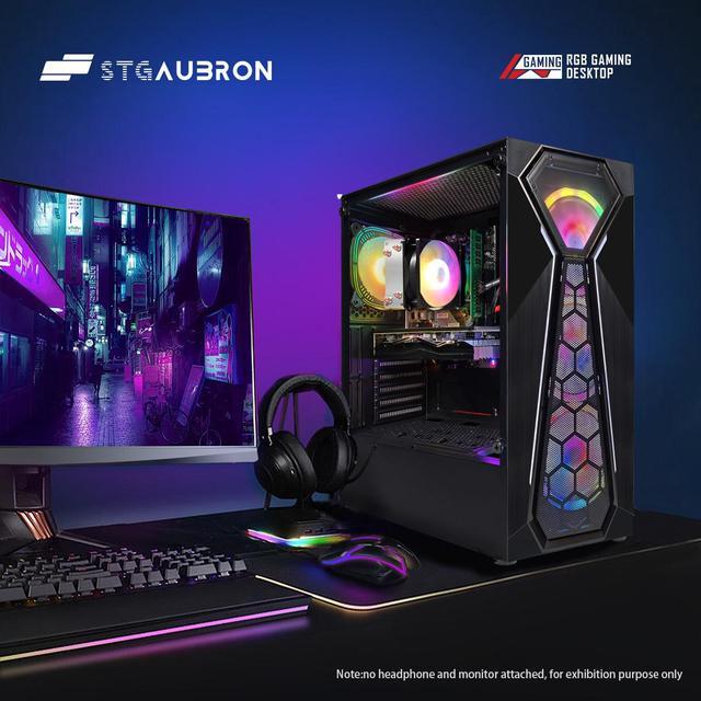 STGAubron Gaming PC Computer Desktop AMD Ryzen 5 5500 Up To 4.2G GeForce RTX 2060 Super 8G 16G DDR4 1T SSD WiFi 6 BT 5.2 RGB Fan X4 Windows 11 Home