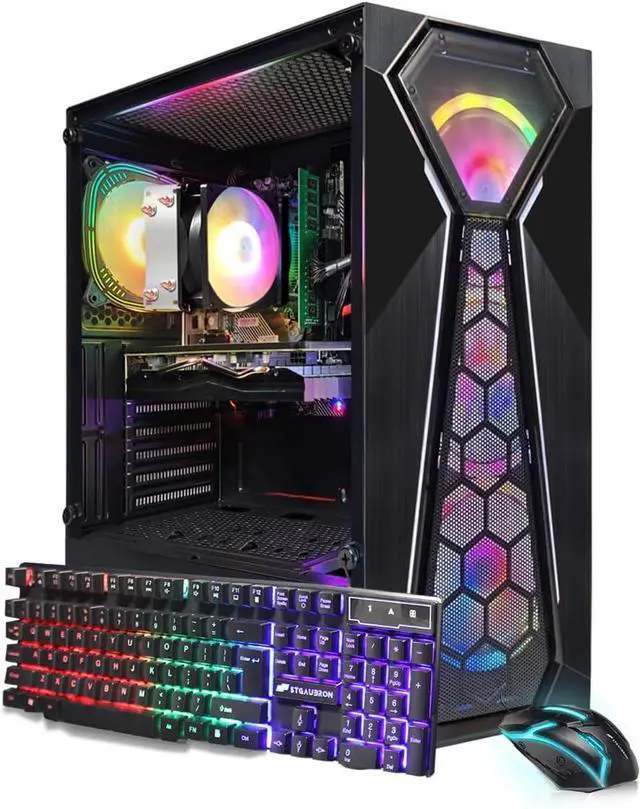 STGAubron Gaming PC Computer Desktop AMD Ryzen 5 5500 up to 4.2G GeForce RTX 2060 Super 8G 16G DDR4 1T SSD WiFi 6 BT 5.2 RGB Fan x4 Windows 11 Home