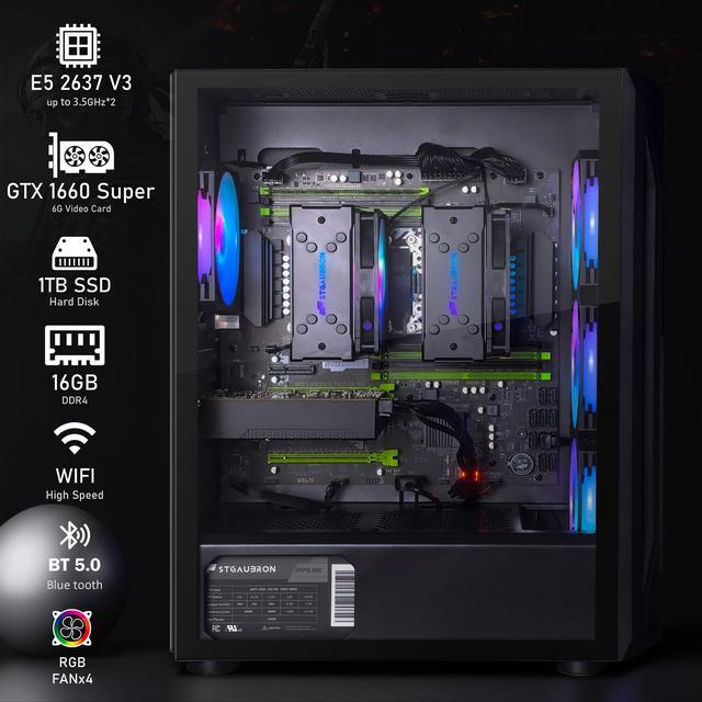 STGAubron Gaming PC Computer Desktop GeForce GTX 1660 Super 6G Dual Intel I7 Xeon E5 Up To 3.7GHz 16G DDR4 1T SSD 600M WiFi BT 5.0 RGB Fan X4 RGB Mouse Pad Windows 10 Pro