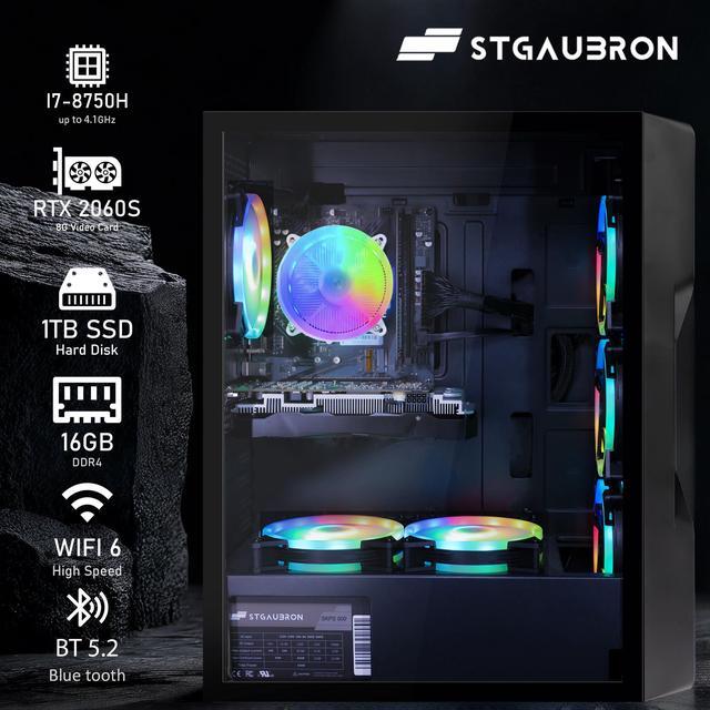 STGAubron Gaming PC Computer Desktop GeForce RTX 2060 Super 8G Graphics Intel Core I7 8th Gen Up To 4.1GHz 16G DDR4 RAM 1TB SSD WiFi 6 & BT 5.2 RGB Fan X6 Windows 11 Home