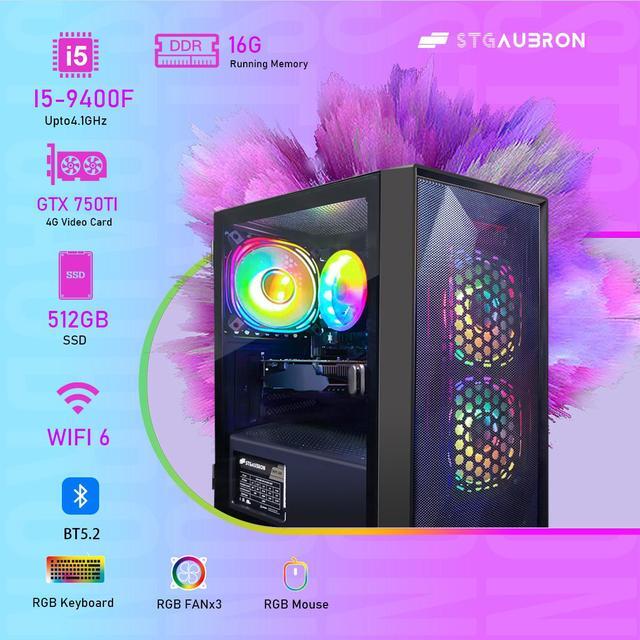 STGAubron Gaming PC Computer Desktop Intel Core I5-9400F Up To 4.1Ghz GeForce GTX 750 Ti 4G Graphics 16G DDR4 RAM 512G SSD WIN11H