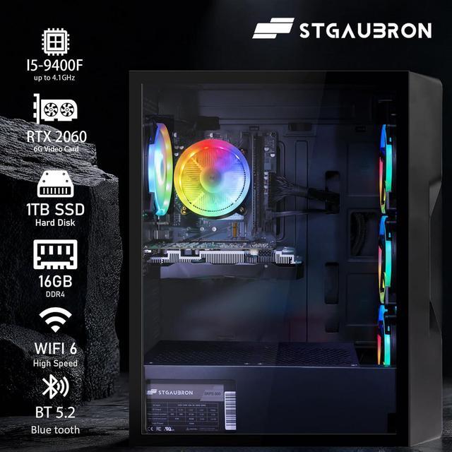STGAubron Gaming PC Computer Desktop Intel Core I5-9400F Up To 4.1Ghz GeForce RTX 2060 6G Graphics 16GB DDR4 RAM 1TB SSD WIN11H