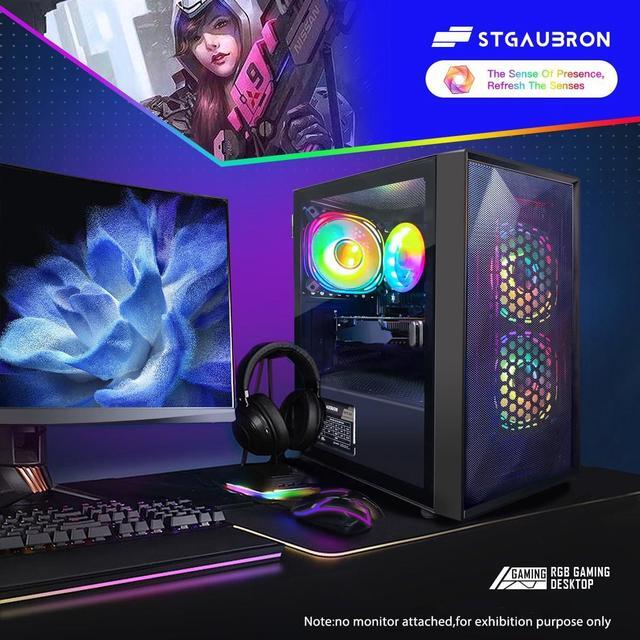 STGAubron Gaming PC Computer Desktop Intel Core I5-8600 Up To 4.3G AMD Radeon RX 550 4G 16GB DDR4 RAM 512GB SSD WiFi 6 5G Supported BT 5.2 RGB Fan X3 Windows 11 Home
