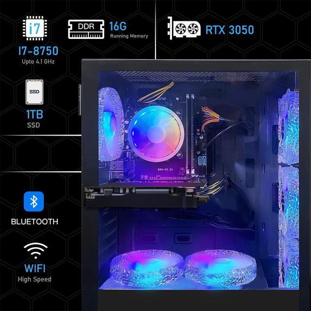 STGAubron Gaming PC Computer Desktop Intel Core I7 8th Gen Up To 4.1GHz GeForce RTX 3050 6G Graphics 16G DDR4 RAM 1T SSD WiFi 6 BT 5.2 RGB Fan X6 Windows 11 Home