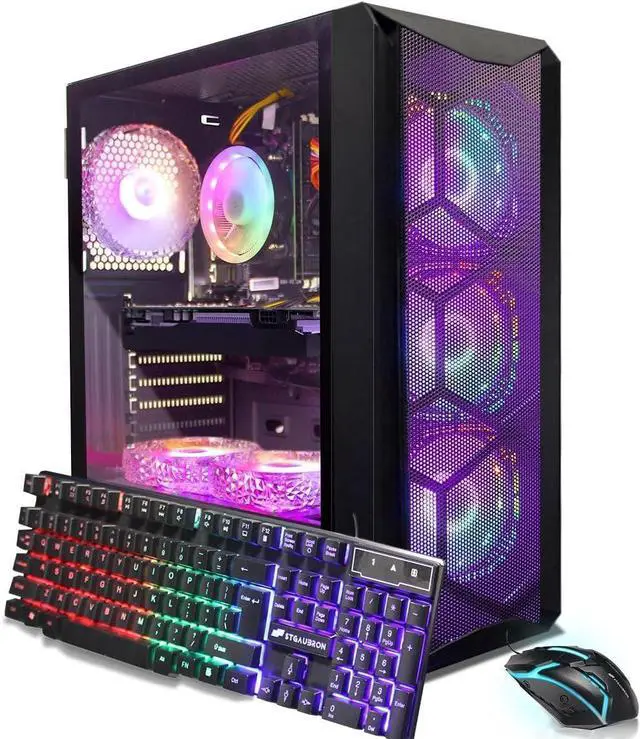 STGAubron Gaming PC Computer Desktop Intel Core i7 8th Gen up to 4.1GHz GeForce RTX 3050 6G Graphics 16G DDR4 RAM 1T SSD WiFi 6 BT 5.2 RGB Fan x6 Windows 11 Home