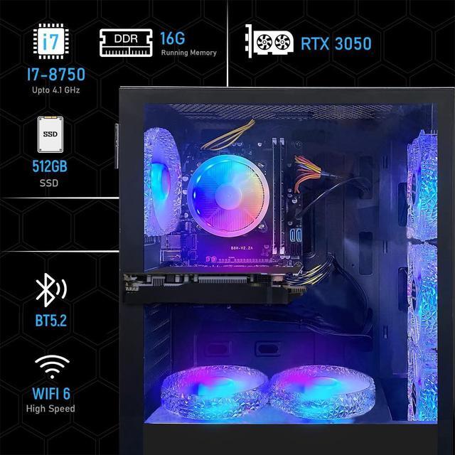 STGAubron Gaming PC Computer Desktop Intel Core I7 8th Up To 4.1G GeForce RTX 3050 6G 16G DDR4 512G SSD WiFi 6 BT 5.2 RGB Fan X6 Windows 11 Home