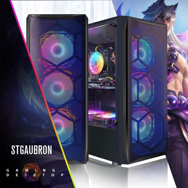 STGAubron Gaming PC Computer Desktop Intel Core I7 8th Gen Up To 4.1G Radeon RX 580 8G Graphics 16G DDR4 RAM 1TB SSD WiFi 6 BT 5.2 RGB Fan X6 Windows 11 Home