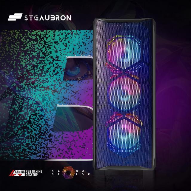 STGAubron Gaming PC Computer Desktop Intel Core I7 8th Gen Up To 4.1G Radeon RX 580 8G Graphics 16G DDR4 RAM 1TB SSD WiFi 6 BT 5.2 RGB Fan X6 Windows 11 Home
