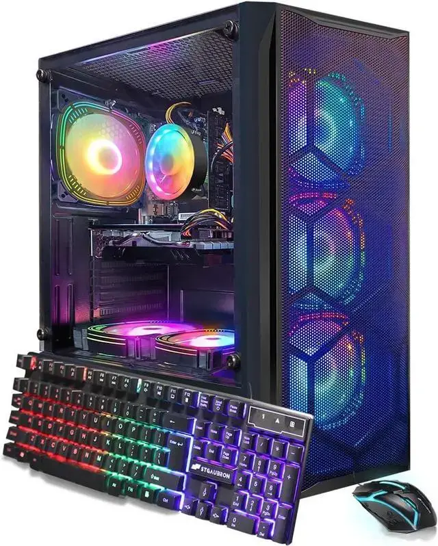 STGAubron Gaming PC Computer Desktop Intel Core i7 8th Gen up to 4.1G Radeon RX 580 8G Graphics 16G DDR4 RAM 1TB SSD WiFi 6 BT 5.2 RGB Fan x6 Windows 11 Home