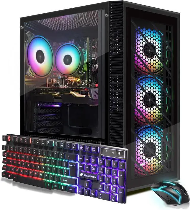 STGAubron Gaming PC Computer Desktop Intel Core i7 8th Gen up to 4.1Ghz Radeon RX 590 8G Graphics 32G DDR4 RAM 1TB SSD WiFi 6 BT 5.2 RGB Fan x4 Windows 11 Home