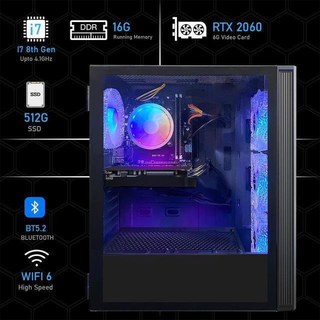 STGAubron Gaming PC Computer Desktop Intel Core I7 8th Gen Up To 4.1Ghz GeForce RTX2060 6G Graphics 16G DDR4 RAM 512G SSD WIN11H