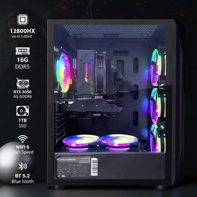 STGAubron Gaming PC Computer Desktop Intel Core I7-12800HX Up To 4.8GHz GeForce RTX 3050 6G Graphics 16G DDR5 RAM 1TB SSD WiFi 6 BT 5.2 RGB Fan X4 Windows 11 Home