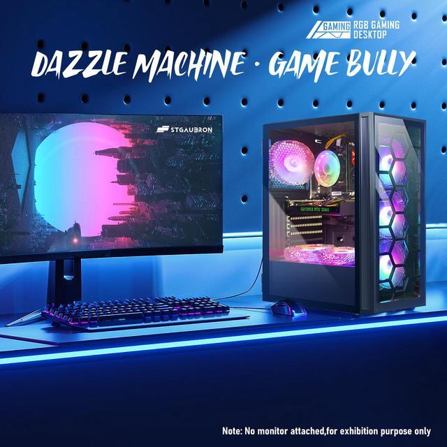 STGAubron Gaming PC Computer Desktop Intel Core I7 Up To 3.9Ghz GeForce RTX 2060 Super 8G Graphics 32G RAM 1TB SSD WiFi BT 5.0 RGB Fan X6 RGB BT Sound Bar & Headset Mic Windows 11 Home