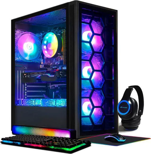 STGAubron Gaming PC Computer Desktop Intel Core i7 up to 3.9Ghz GeForce RTX 2060 Super 8G Graphics 32G RAM 1TB SSD WiFi BT 5.0 RGB Fan x6 RGB BT Sound Bar & Headset Mic Windows 11 Home