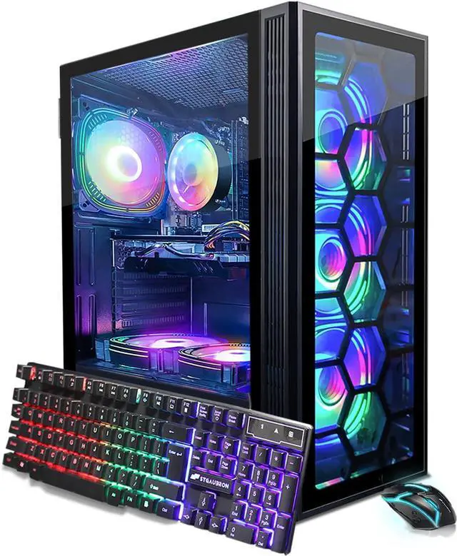 STGAubron Gaming PC Desktop 8th Gen Intel Core i7 up to 4.1G GeForce RTX 3050 6G 32GB DDR4 1T SSD WiFi 6 & BT 5.2 RGB Fan x6 Windows 11 Home