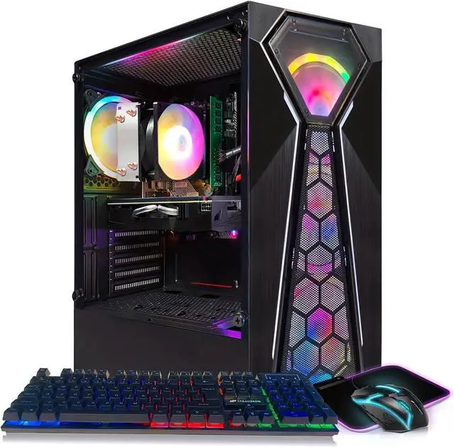 STGAubron Gaming PC Desktop Computer AMD Ryzen 3 3200G 3.6 GHz Radeon RX 580 8G GDDR5 16G RAM 512G SSD 600M WiFi BT 5.0 RGB Fan x 4 Windows 11 Home