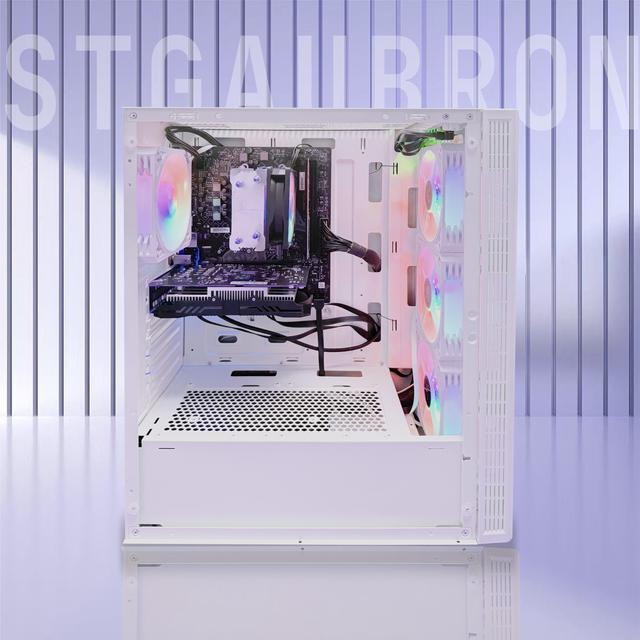 STGAubron Gaming PC Desktop Computer AMD Ryzen 5 5600GT Up To 4.6Ghz AMD Radeon RX 6500 4G Graphics 16G DDR4 RAM 1T SSD WiFi 6 & BT 5.2 RGB Fan X4 Windows 11 Home White