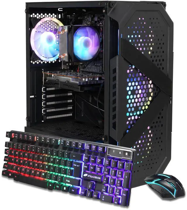 STGAubron Gaming PC Desktop Computer AMD Ryzen 5 5500 up to 4.2Ghz AMD Radeon RX 6500 4G Graphics 16GB DDR4 RAM 512GB SSD WiFi 6 BT 5.2 RGB Fan x4 Windows 11 Home