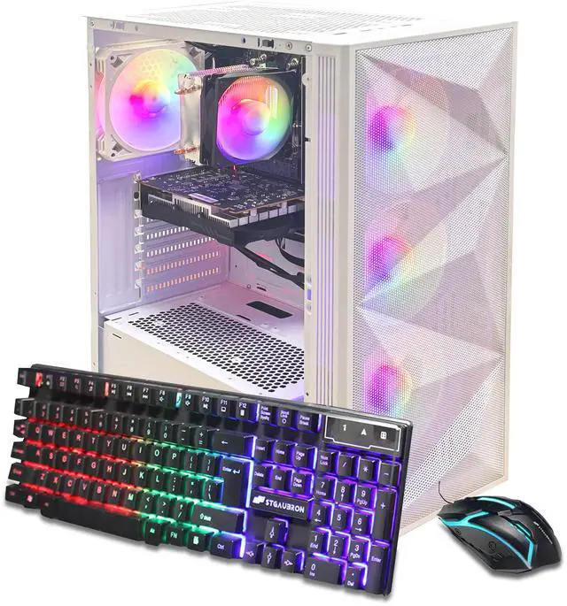 STGAubron Gaming PC Desktop Computer AMD Ryzen 5 5600GT up to 4.6Ghz AMD Radeon RX 6500 4G Graphics 16G DDR4 RAM 1T SSD WiFi 6 & BT 5.2 RGB Fan x4 Windows 11 Home White