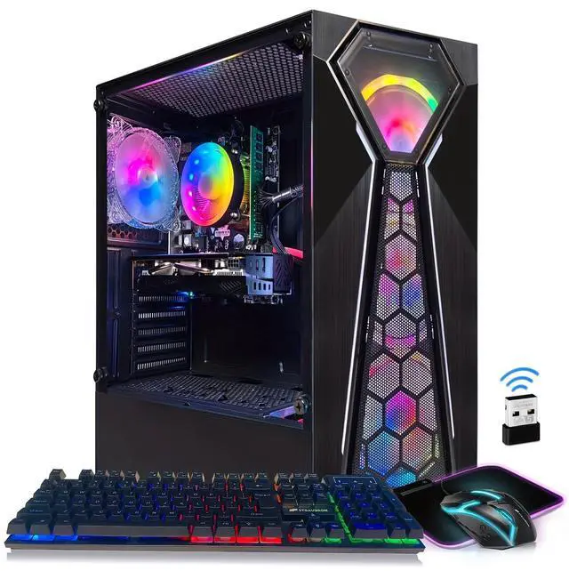 STGAubron Gaming PC Desktop Computer Intel Core i5-9400F up to 4.1GHz AMD Radeon RX 580 16G 16GB DDR4 RAM 512GB SSD 600M WiFi BT 5.0 RGB Fan x4 Windows 11 Home