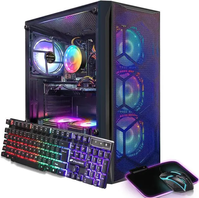 STGAubron Gaming PC Desktop Computer Intel Core i7 up to 3.9 GHz Radeon RX 580 8G Graphics 16G RAM 512G SSD WiFi Bluetooth 5.0 RGB Fan x6 Windows 11 Home