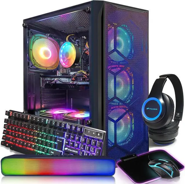 STGAubron Gaming PC Desktop Intel Core i7 up to 3.9Ghz Radeon RX 580 8G Graphics 16G RAM 1T SSD WiFi BT 5.0 RGB Fan x6 RGB BT Sound bar & Headphone Windows 11 Home