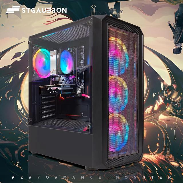 STGAubron Gaming PC Desktop Radeon RX 590 8G GDDR5 AMD Athlon 3000G 3.5Ghz 16GB DDR4 RAM 512GB SSD 600M WiFi BT 5.0 RGB Fan X4 Windows 11 Home