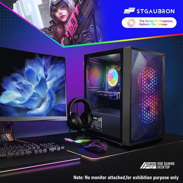 STGAubron Prebuilt Gaming PC Desktop Radeon RX 550 4G GDDR5 Graphics Intel Core I5 Up To 3.7GHz 16G RAM 512G SSD WiFi 6 BT 5.2 RGB Fan X2 Windows 11 Home
