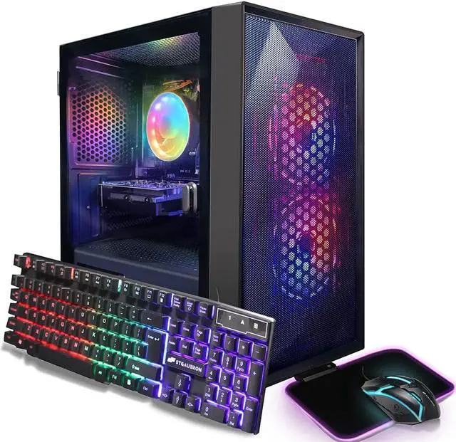 STGAubron Prebuilt Gaming PC Desktop Radeon RX 550 4G GDDR5 Graphics Intel Core i5 up to 3.7GHz 16G RAM 512G SSD WiFi 6 BT 5.2 RGB Fan x2 Windows 11 Home