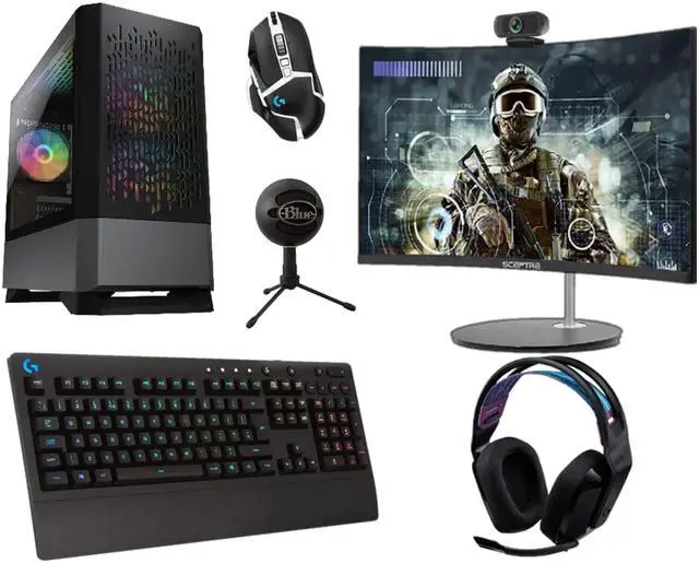 Streamer Desktop Bundle RTX 3060 12GB i5 Curved Monitor Webcam & Logitech Keyboard Mouse Headset and Microphone