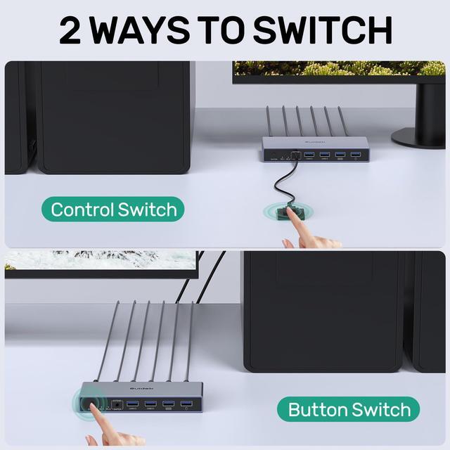 SUIDEK Displayport KVM Switch 2 Computers 1 Monitor 8K 60Hz 4K 144Hz USB 3.0 DP KVM Switches For Two Computers Share One Screen With 4 USB Ports Includes Desktop Controller And 5V Power Adapter