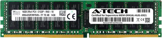 Supermicro Certified MEM-DR416L-HL01-ER21 Hynix HMA42GR7MFR4N-TF 16GB PC4-17000 DDR4 2133MHz 2Rx4 Dual Rank ECC RDIMM Registered 288-Pin Server Memory RAM