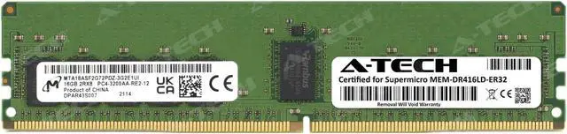 Supermicro Certified MEM-DR416LD-ER32 Micron MTA18ASF2G72PDZ-3G2E1 16GB PC4-25600 DDR4 3200MHz 2Rx8 Dual Rank ECC RDIMM Registered 288-Pin Server Memory RAM